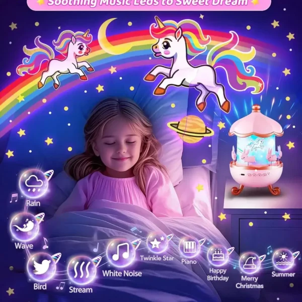 Veilleuse projecteur enfant avec 10 musiques apaisantes et projections colorées