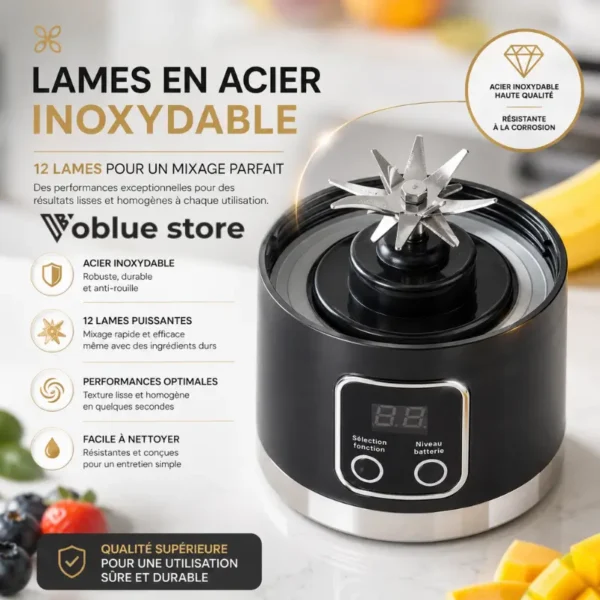 12 lames puissantes en acier inoxydable pour blender portable rechargeable