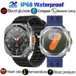 Montre connectée avec suivi du rythme cardiaque, température, pression artérielle, boussole, glycémie et appels Bluetooth